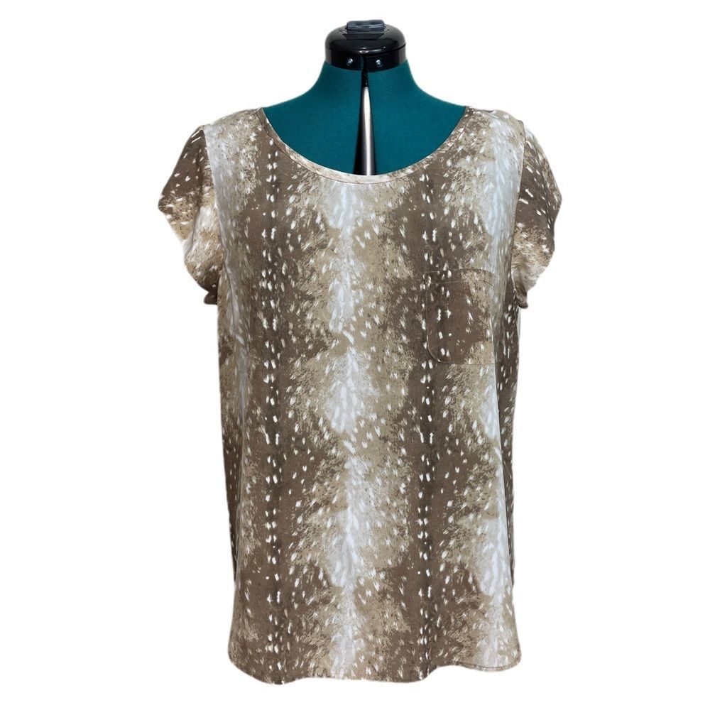 Joie Silk Tariana Top Deer Print Bambi Doe Fawn Sz L